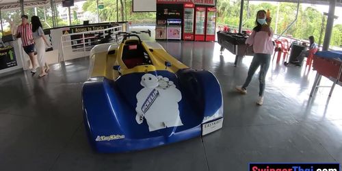 Go karting and fucking with cute amateur Thai teen with a perfect ass