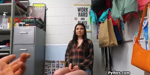 Big tit brunette teen suspect on knees blowing