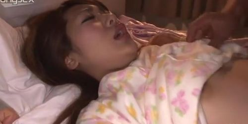 Sleeping Japanese sweetie gives head and gets hairy twat banged mish