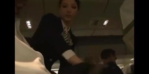 Beautiful Japanese stewardess dissuade guy from masturbating on the plane