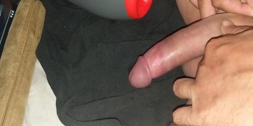 Stroking my shave cock with a cock ring 