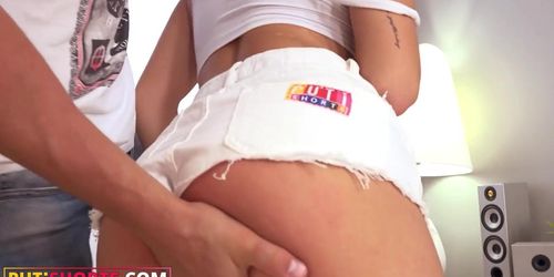 Hot Croatian Girl Slut In White Shorts Gets Her Ass Clapped! - Skinny Anal Slut