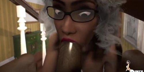 Rough interracial encounter: MILF with big butt deep throats BBC as alien with enormous cock takes human male