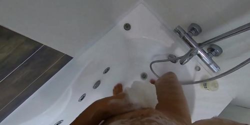 Big-Ass Black Teen's Solo Shower Footjob on Webcam