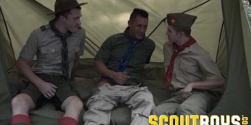 ScoutBoys - Hung DILF with six pack barebacks two cute, smooth scouts