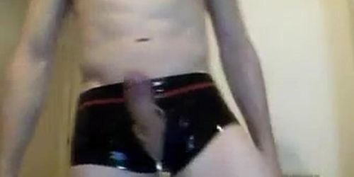 wanking in latex boxers