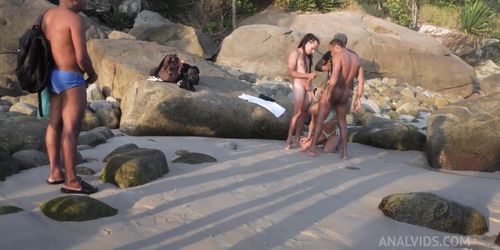 2 Monstercocks - Big Jahman And Buddy Split A Slim Brazil Teen At The Beach. SINSATIONAL! - Heloa Green