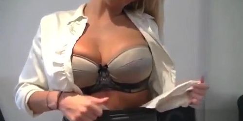 Stunning Blonde Teases In Office