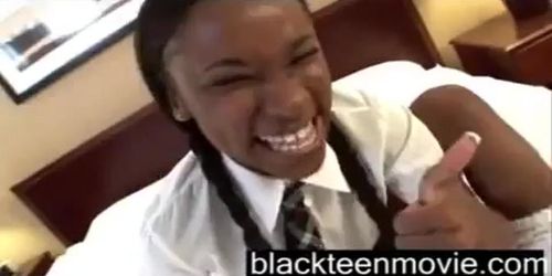 Black school teenie fucking white dude in Porn Video