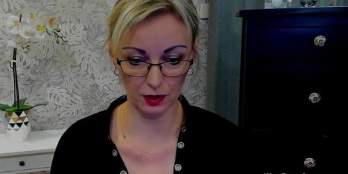 Blonde German amateur MILF LUXvanessa takes off bra under blouse on webcam