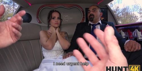 HUNT4K Random passerby scores luxurious bride in the wedding limo