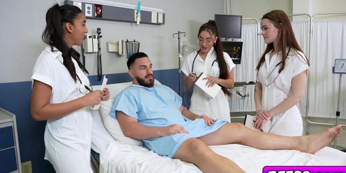 Sexy hot doctors treats lucky guy in the hospital bed sexually