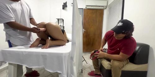 Husband Waits Next Door While His Beautiful Wife Is Having Erotic Massages Performed on Her Body by a Pervert Posing as a Physio
