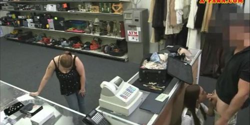 Hot stewardess pawns her stuff and fucked at the pawnshop porn