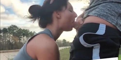 GF Sucks and Swallows Outside - Amazing Amateur Blowjob