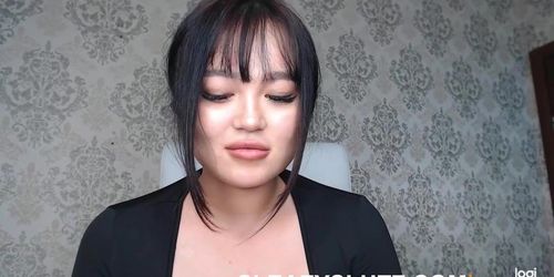 Fake titted Asian girl Masturbating at home