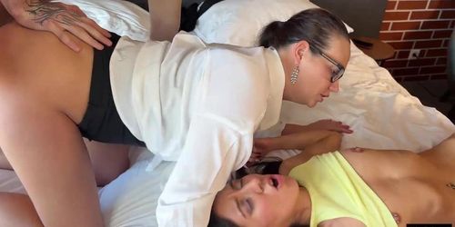 Busty Stepmom And Stepdaughter Share A Bed With Their Fuckers - Rough Gangbang