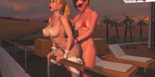 Horny Redhead Shemale fucks Blonde Tranny - Anal Sex, 3D Futanari Cartoon Porno On the Sunset joi