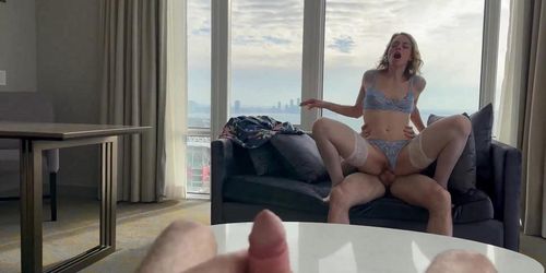Wife Makes Husband Watch Her Fuck His Friend In Hotel Window Before Allowing Him To Join In / 4K
