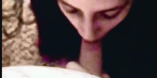 Wife gives a blowjob and takes cum on her face