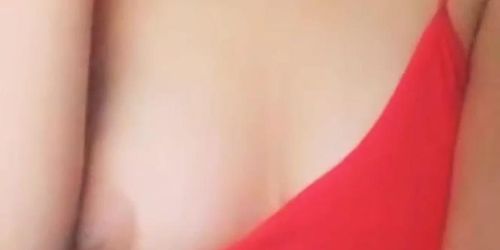 Bangladeshi girl in red bra plays with her cute tits