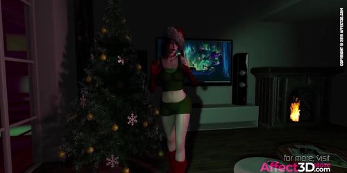 Futanari big tits girl fucking Santa's elf in 3d animatin by Pina Colada (Kim Triple X)