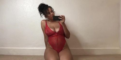 Busty British Brunette Teases In Red Lingerie