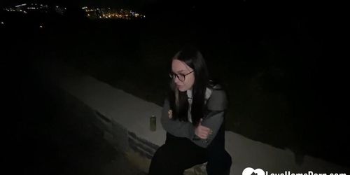 Nerdy girl gets plowed in the park