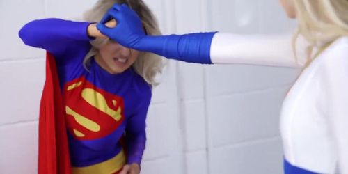 Superheroines Wonder Woman Supergirl Power Girl and Marvel Girl Battle It Out