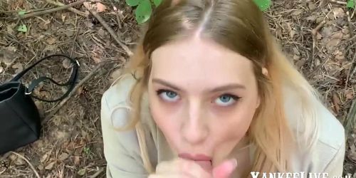 Public Forest Blowjob by a Petite Blonde Teen