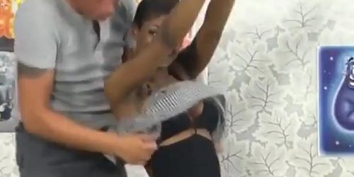 Busty African nanny seduced in threesome