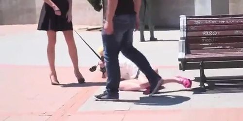Blonde throat and pussy fucked in public