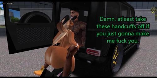 IMVU Black man fucks female Black cop in public after being stopped by her
