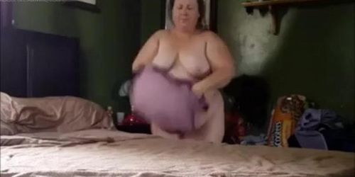 Fat Grandma Chrissy Krug is nude on the-bed. 12-13-2017-