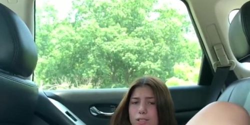 Juicy teen gets way too horny in her car