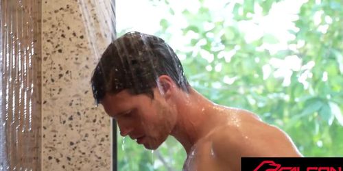 Hot Jock Strokes His Big Uncut Dick In Shower (Finn Harding)
