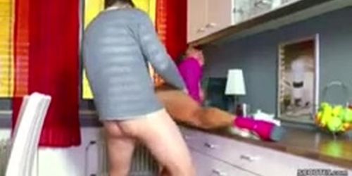 Daddy Seduce Monster Tit Teen to Fuck in Kitchen at Morning
