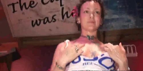 College babes having a wild wet t shirt contest at the club