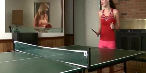 ping pong with mom and daughter