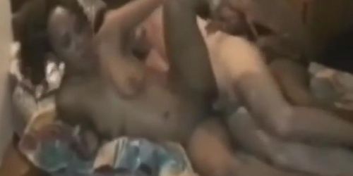 Two kinky African sluts caught in a hardcore interracial threesome