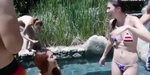 Nasty teen girls sucking and fucking with horny dudes