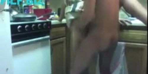 Mother Cleans The Dishes Naked, Son Gets Horny