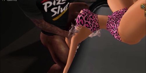 IMVU Black pizza delivery man gets lucky with horny Black woman