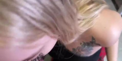 Adorable Blonde Girlfriend With Tattoos Performing Fellatio