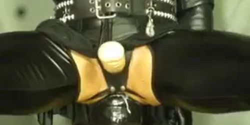 Crossdresser impaling on huge dildo balls deep