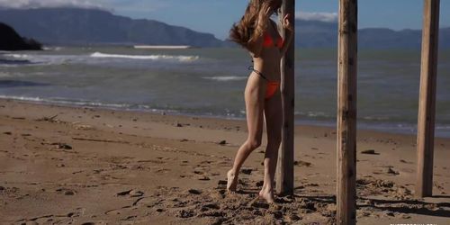 Ingrid on a beach - strip