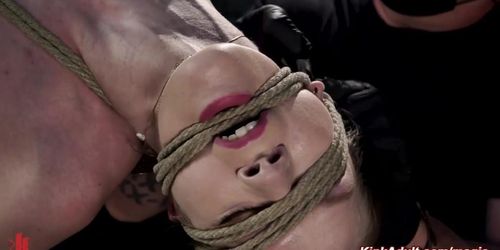 Bound babe electrically stimulated in suspension (Erin Everheart)
