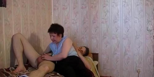 Russian mature mother Nyura seduced sleeping son