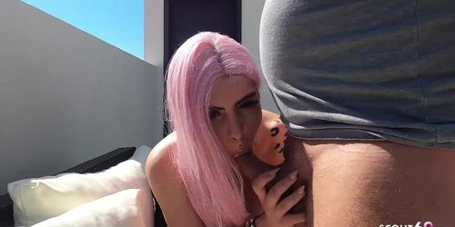 SCOUT69 - Pink Hair Skinny Latina Teen Penny Unicorn seduce to Old Young Sex at Model Job