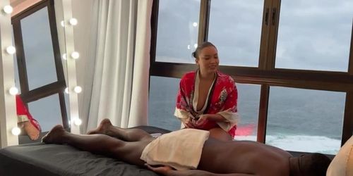 Japanese Masseuse Lina Nakamura Provides Relaxing Massage with Happy Ending to Endowed Black Man John Coffee